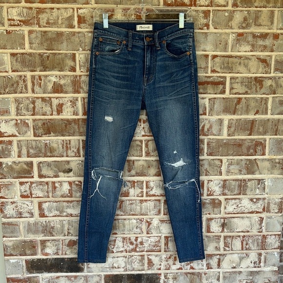 Madewell Denim - Madewell Medium Wash Mid Rise Distressed Skinny Jeans